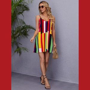 Striped Print Cami Dress Size M